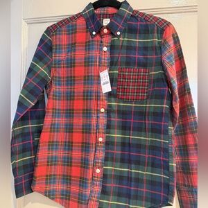 J CREW CREWCUTS BOYS Flannel button down Tartan mixed up Plaid Size 12 NWT